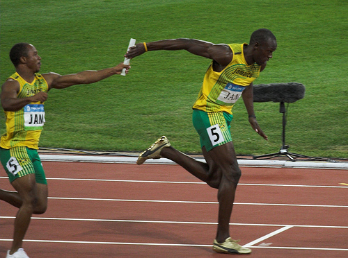 Usain Bolt em corrida de bastão
